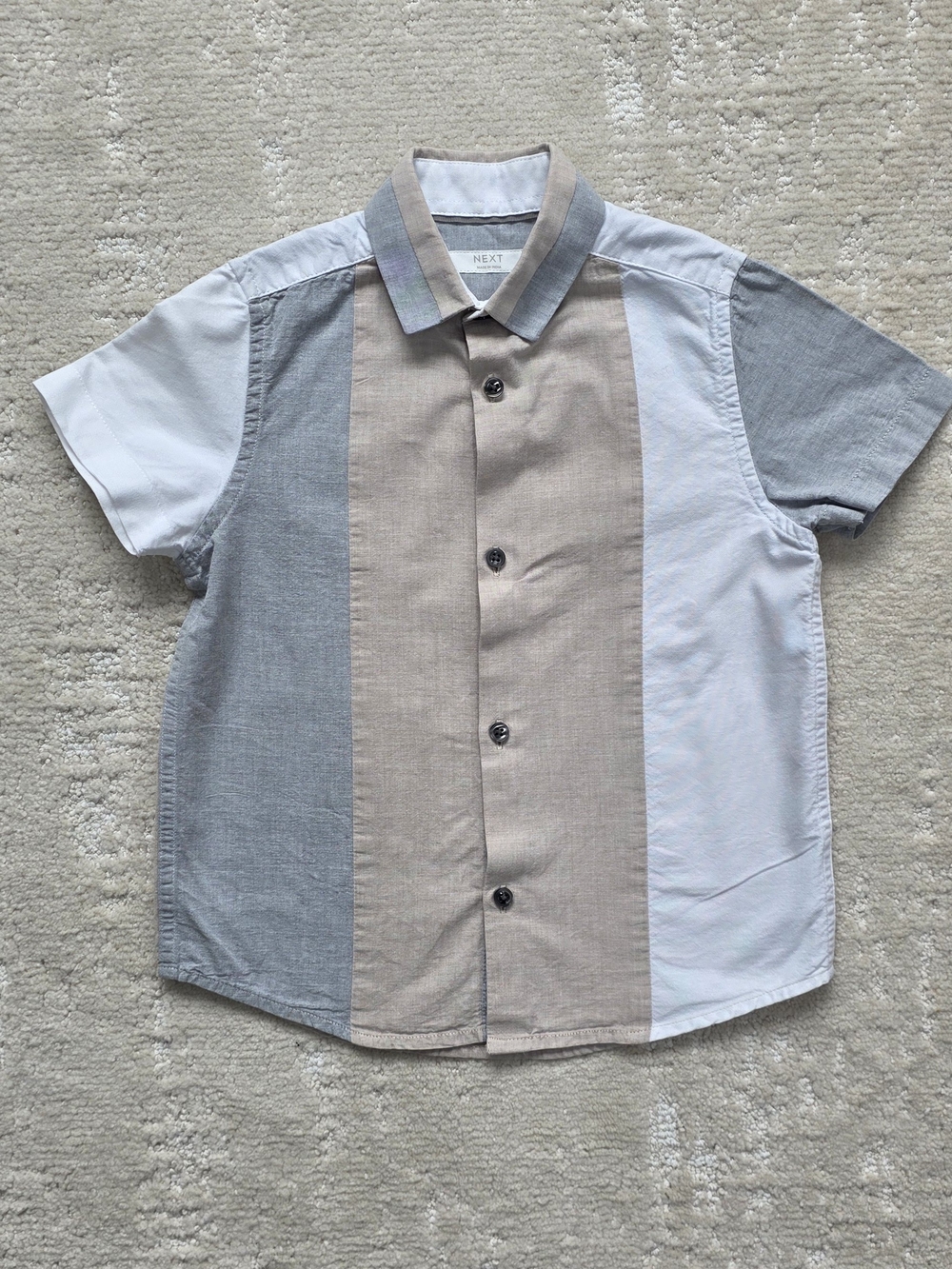 next Boy's Short Sleeve Colorblock Button-Down Shirt - Gray/Beige/White